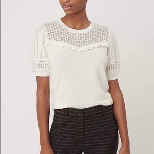 Loft Ruffled Puff Sleeve Sweater Tee Whisper White